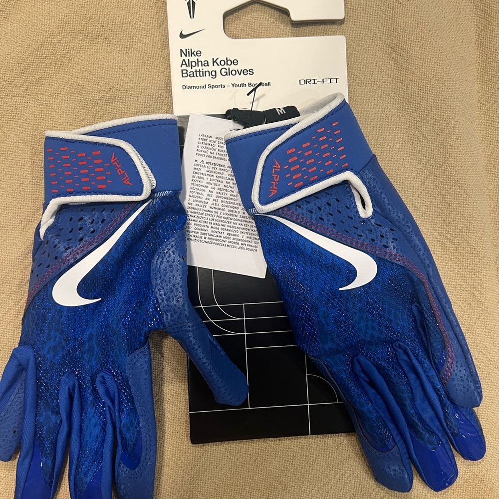 Nike Alpha Kobe Blue Youth Batting Gloves, youth size medium
